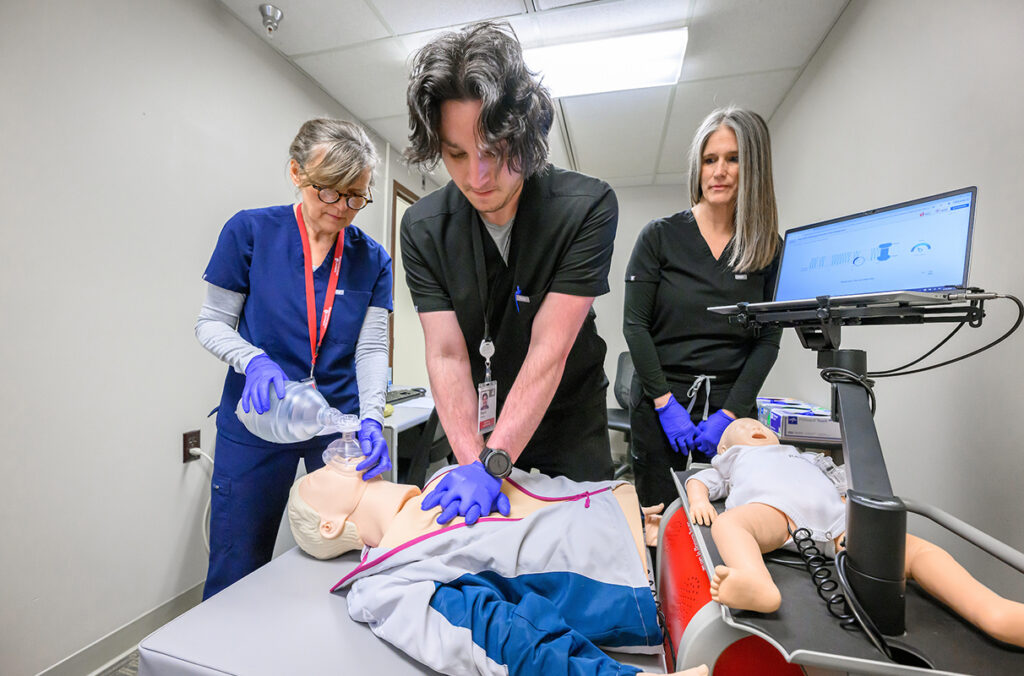 Group CPR training session